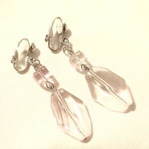 2.75" Silver Light Pink Double Beaded Dangle Clip-on Earrings
